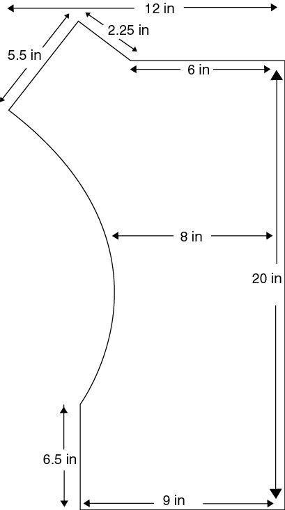 Выкройка рюкзака-кенгуру, измерения представлены в дюймах (1 дюйм = 2,54 см)